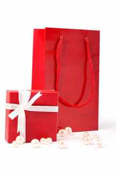 红色的礼物礼物袋孤立的白色背景