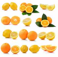 新鲜的柠檬橙色水果白色背景