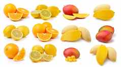 新鲜的柠檬橙色水果芒果孤立的白色背景