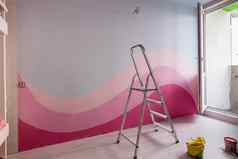 修复孩子们的房间原始绘画墙光蓝色的粉红色的
