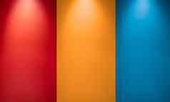 空红色的橙色黄色的蓝色的墙聚光灯照亮灯光房间室内天花板灯光色彩斑斓的墙工作室墙纹理背景