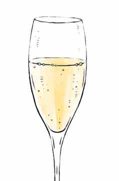 插图玻璃闪闪发光的酒孤立的白色背景香槟酒集合美食饮料