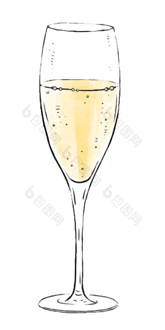插图玻璃闪闪发光的酒孤立的白色背景香槟酒集合美食饮料