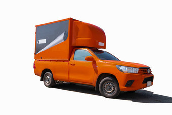交付卡车物流容器皮卡卡车橙色皮卡卡车容器隔离白色背景
