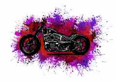 插图水彩色彩斑斓的摩托车斩波器染色