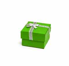 绿色颜色礼物盒子银丝带孤立的白色后台