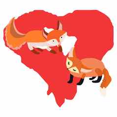 甜蜜的狐狸插图红色的心