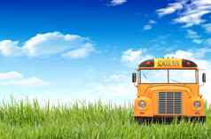 绿色草蓝色的天空学校公共汽车