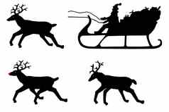插图圣诞老人的雪橇驯鹿