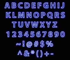 霓虹灯蓝色的字体。文本字母