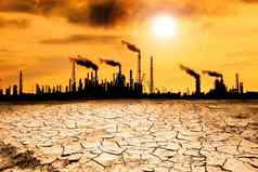 炼油厂烟全球气候变暖概念