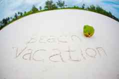 假期夏天概念词海滩假期写沙子
