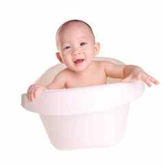 婴儿男孩亚洲可爱的婴儿浴浴缸