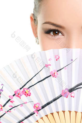 亚洲中国人女人诱人的眼睛纸风扇