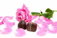 粉红色的玫瑰叶子巧克力糖果