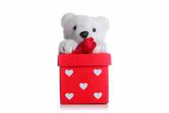 泰迪熊红色的礼品盒
