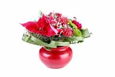 花装饰红色的花瓶