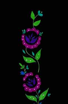 装饰作文摘要涂鸦花叶子花主题插图设计元素手画垂直点缀孤立的黑色的背景