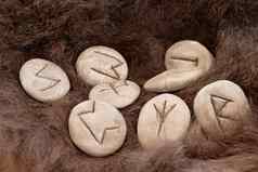 石头符文动物皮毛看的维京人字母关闭照片挪威人的符文