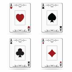王牌黑桃王牌心王牌钻石王牌俱乐部扑克卡片孤立的白色背景