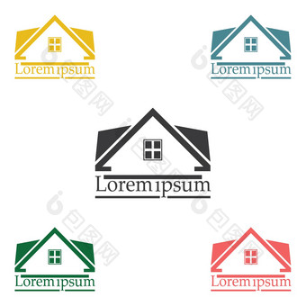 真正的房地产向量标志设计模板颜色集屋顶摘要概念图标物业建设体系结构象征