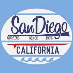 加州三迭戈排版t恤印刷设计夏天向量徽章应用标签