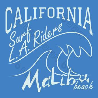 t恤印刷设计排<strong>版图</strong>形夏天向量插图徽章应用标签加州马里布海滩冲浪骑手标志