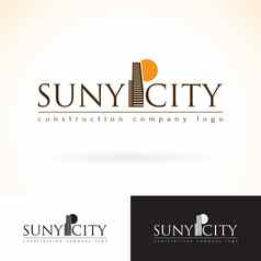 建设发展建筑公司向量标志设计模拟模板集摘要概念摩天大楼图标太阳轮廓标识体系结构小镇城市提出了黑暗光颜色