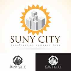 建设发展建筑公司向量标志设计模拟模板集摘要概念摩天大楼图标太阳轮廓标识体系结构小镇城市提出了黑暗光颜色