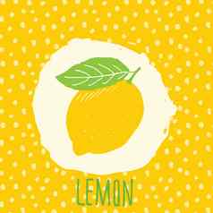 柠檬手画勾勒出水果叶黄色的背景点模式涂鸦向量柠檬标志标签品牌身份