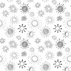 无缝的黑色的白色模式手画涂鸦太阳向量插图