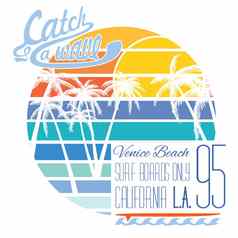 加州威尼斯海滩排版t恤印刷设计夏天向量徽章应用标签