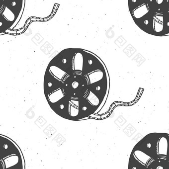 电影磁带电影卷古董无缝的模式handdrawn草图复古的电影电影行业向量插图