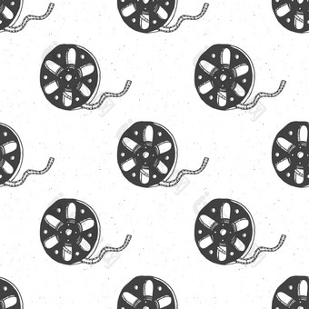 电影磁带电影卷古董无缝的模式handdrawn草图复古的电影电影行业向量插图