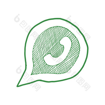 绿色电话手机演讲泡沫手画<strong>图标</strong>向量插图孤立的白色背景