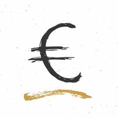 欧元标志图标刷刻字难看的东西书法符号向量插图孤立的白色背景
