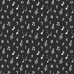 音乐请注意无缝的模式向量插图手画勾勒出涂鸦音乐笔记符号
