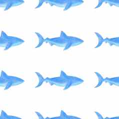 蓝色的鲨鱼无缝的模式数字插图股票图像
