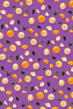 孤立的橘子柑橘类集合背景叶子橘子普通话橙色水果紫色的背景普通话橙色背景