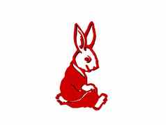 红色的可爱的漫画小兔子