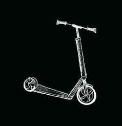 踏板车草图孤立的黑色的背景生态替代运输概念han-drawn插图
