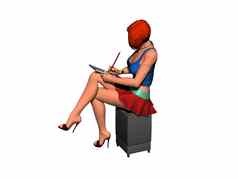 年轻的红发女人坐在写