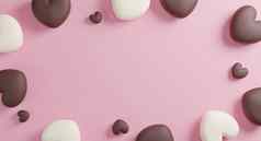 巧克力心粉红色的纸背景复制空间任
