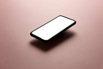 简约模拟平图像设计移动电话复制空间白色小石子写平柔和的粉红色的背景