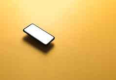 简约模拟平图像设计浮动移动电话复制空间白色小石子写平黄色的背景