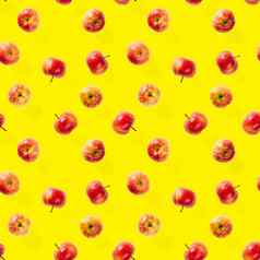 无缝的模式成熟的苹果热带水果摘要背景苹果无缝的模式黄色的背景