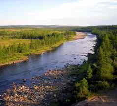 河泰加林北部俄罗斯自然泰加林多山的区域