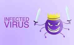 受感染的病毒词电晕病毒卡通紫罗兰色的剑孤立的颜色背景科维德病毒插图坏脸疾病疫情