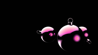 粉红色的圣诞节球黑色的背景色彩斑斓的圣诞节球圣诞节树圣诞节玻璃金属塑料球集团装饰物挂假期装饰模板渲染插图