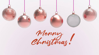 红色的圣诞节球红色的词快乐圣诞节色彩斑斓的圣诞节圣诞节树玻璃金属塑料球集团装饰物挂假期装饰模板渲染插图